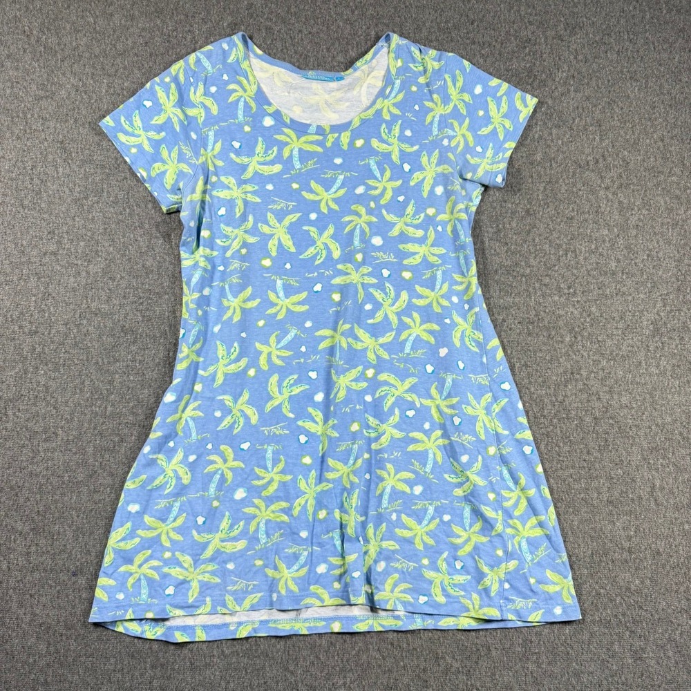 Cotton Connection Womens L Palm Tree Print T-Shirt Dress Blue Cotton